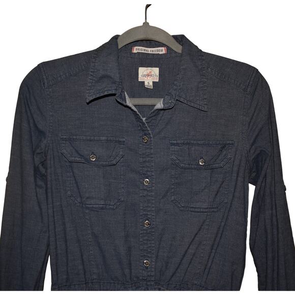 GRAMICCI $150 Blue Denim Button Front Shirt Dress Roll-Tab Sleeves Small - Picture 3 of 4